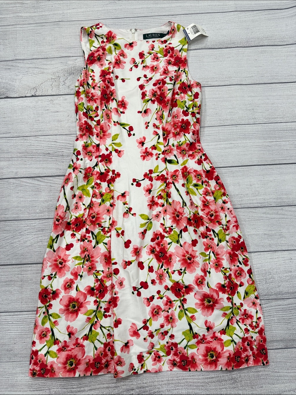 NWT Lauren Ralph Lauren Floral Sheath Dress White Pink Size 0